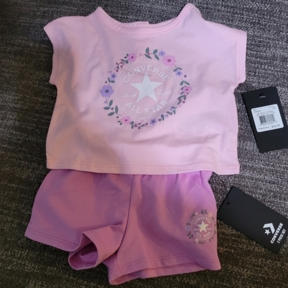 Converse 2pc shorts set pink & purple 12m‎ NWT